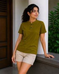 Chinese Collar Tee - Army Green