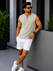 SPLIT NECK ARM CUT T-SHIRT