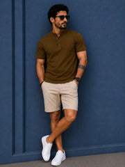 Chinese Collar Tee - Brown