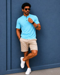 Chinese Collar Tee - Light Sky Blue