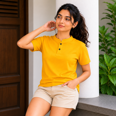 Chinese Collar Tee - Mustard Yellow