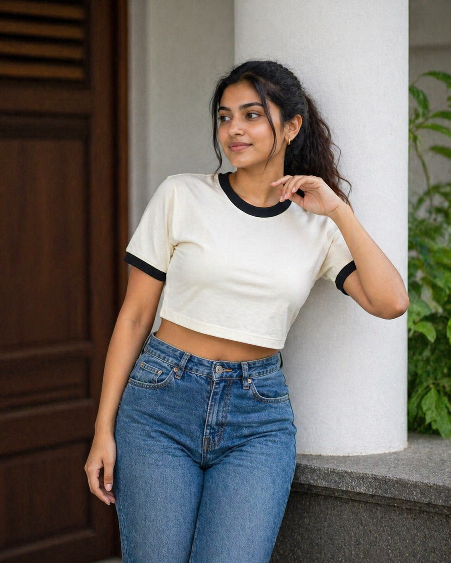 Ringer Crop Top - Cream