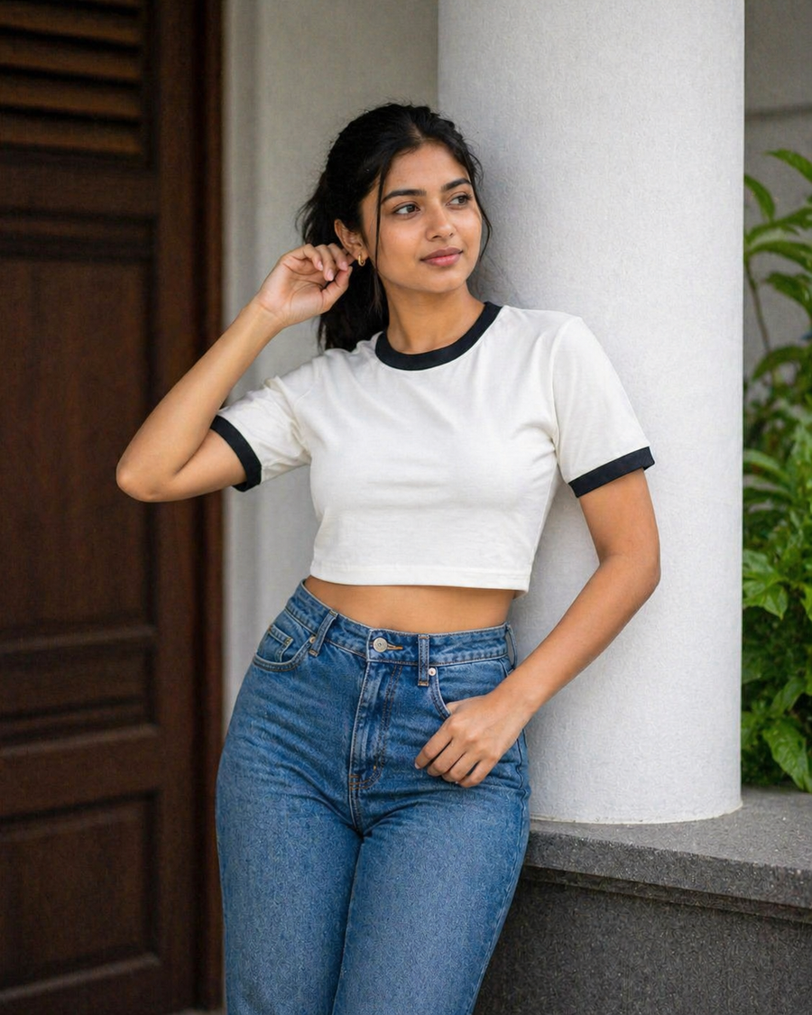 Ringer Crop Top - White