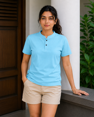 Chinese Collar Tee - Light Sky Blue
