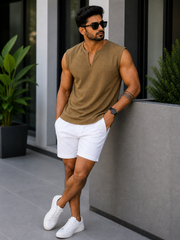 SPLIT NECK ARM CUT T-SHIRT