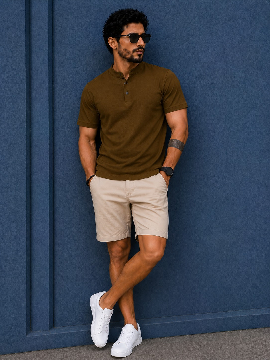Chinese Collar Tee - Brown