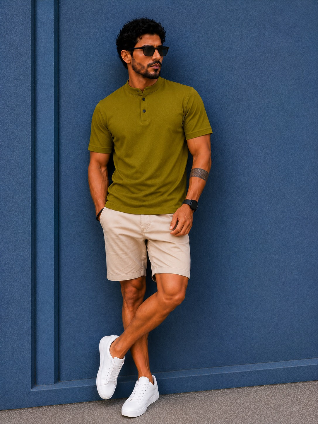 Chinese Collar Tee - Army Green