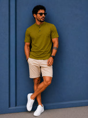 Chinese Collar Tee - Army Green