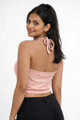 Blush Tie-Back Halter Crop Top