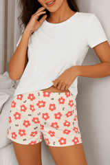 Coral Petal Print Pijama Short